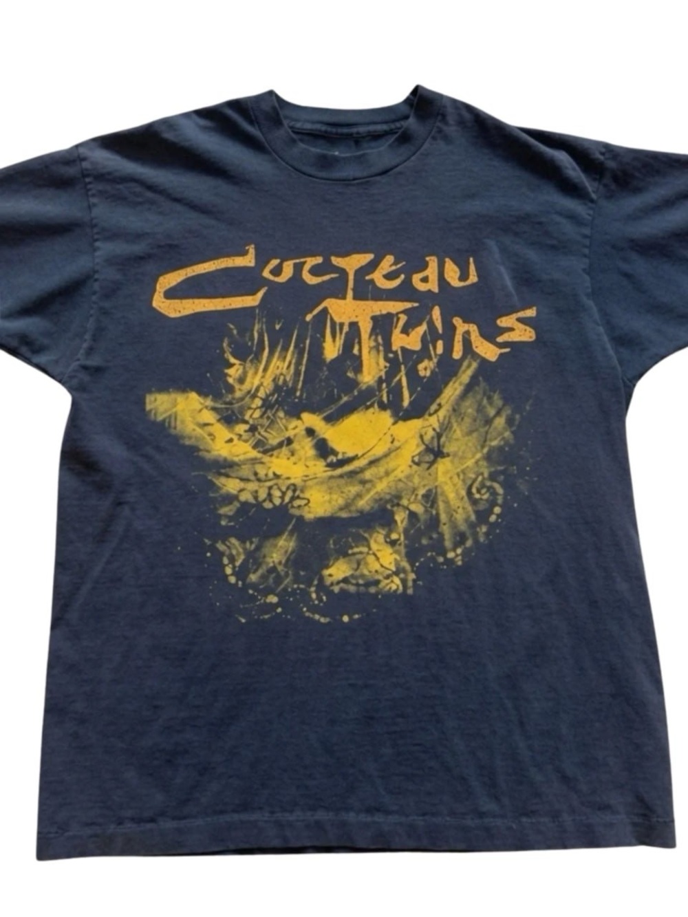 Black Short-Sleeve Tee with Cocteau twins Yellow Graphic